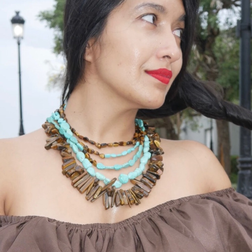 Tiger eye and turquoise statement necklace